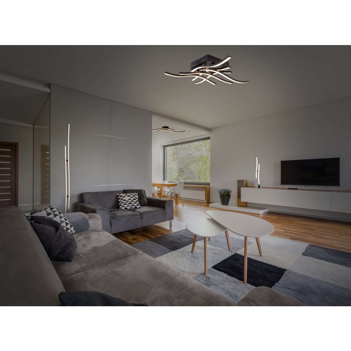 LED Stehleuchte "ONDA" h: 130cm, Stehleuchte, Metall und Kunststoff in Schwarz, integrierte LED, Beleuchtung für Wohnzimmer, Esszimmer oder Büro