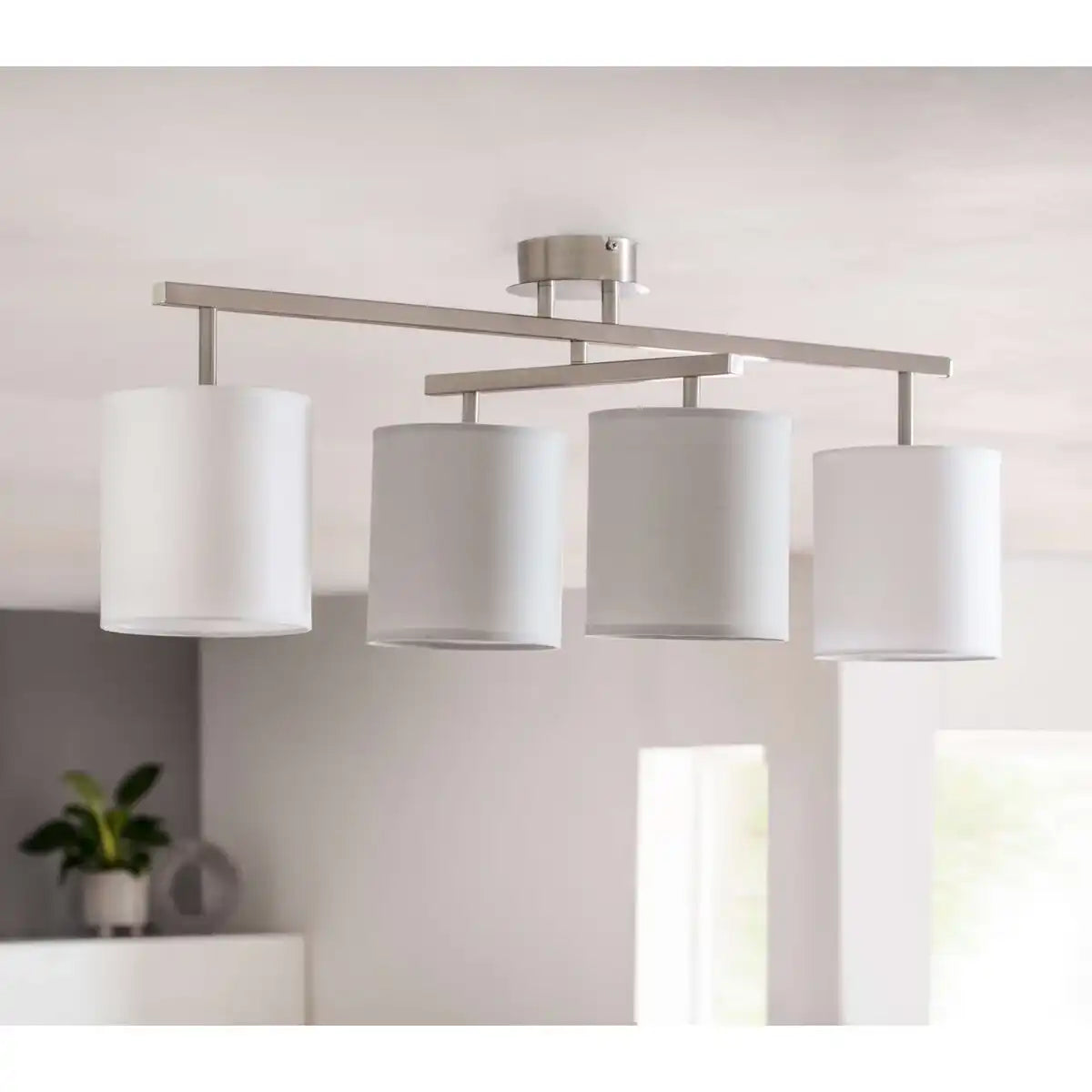 4er Deckenleuchte "TILDE", klassische Deckenlampe aus Metall und Textil in Grau mit E27-Fassung, 82 cm lang, die Schirme sind verstellbar, ideal für Wohnzimmer, Esszimmer und Schlafzimmer