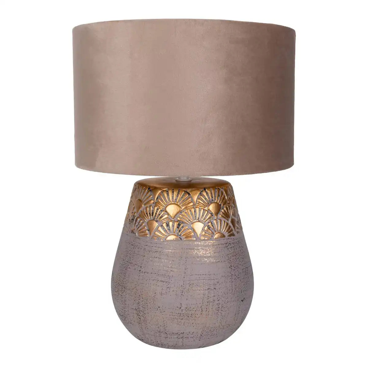 Keramik Tischleuchte "Bronco", Tischlampe, Keramik, beige/grau/Gold, mit E14-Fassung, für Esszimmer, Wohnzimmer, Diele oder Büro, 39 cm hoch