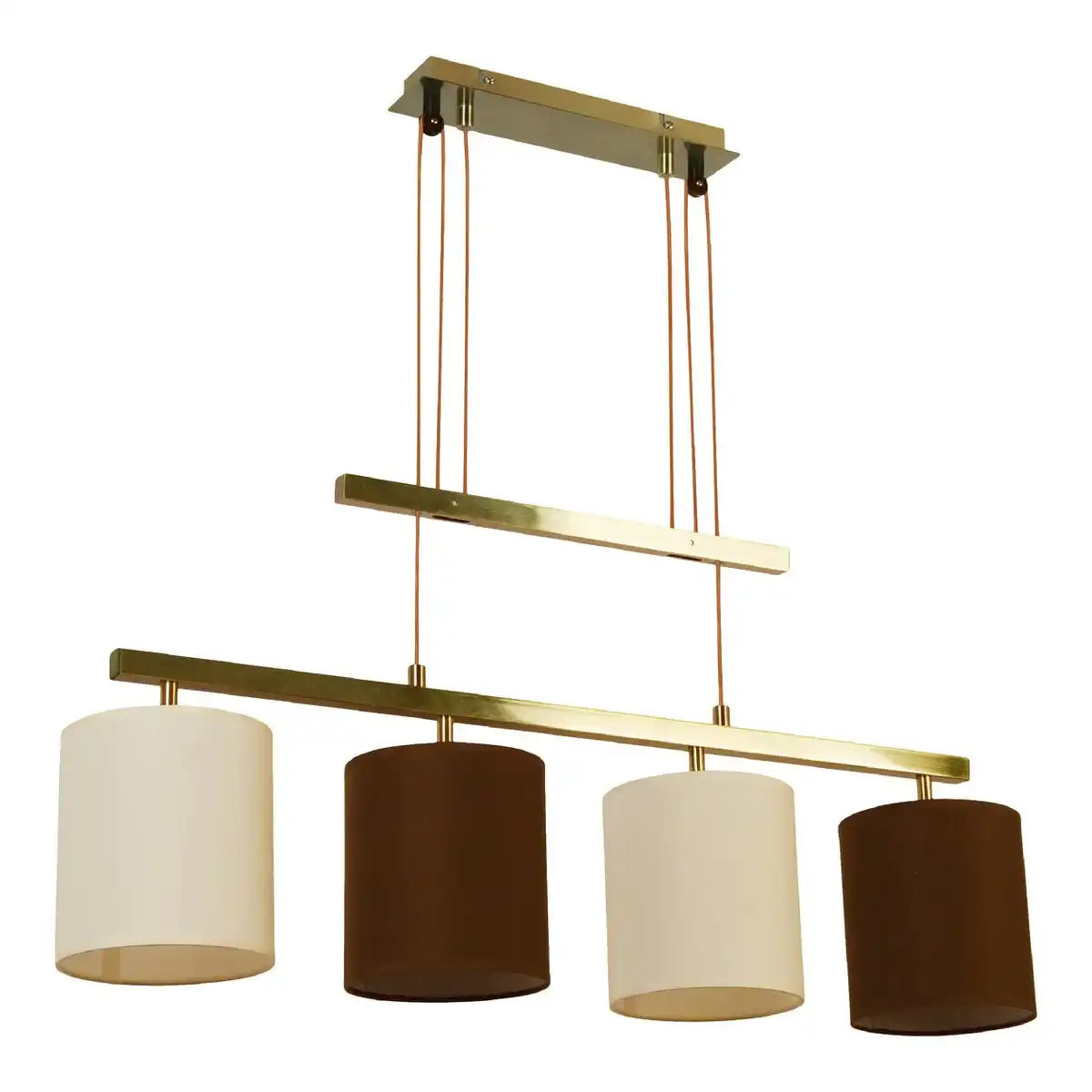 4er Pendelleuchte "TILDE", klassische Pendellampe aus Metall und Textil in Braun und Beige, mit E27-Fassungen, Pendelleuchte höhenverstellbar und 86 cm lang, ideal als Esszimmerleuchte