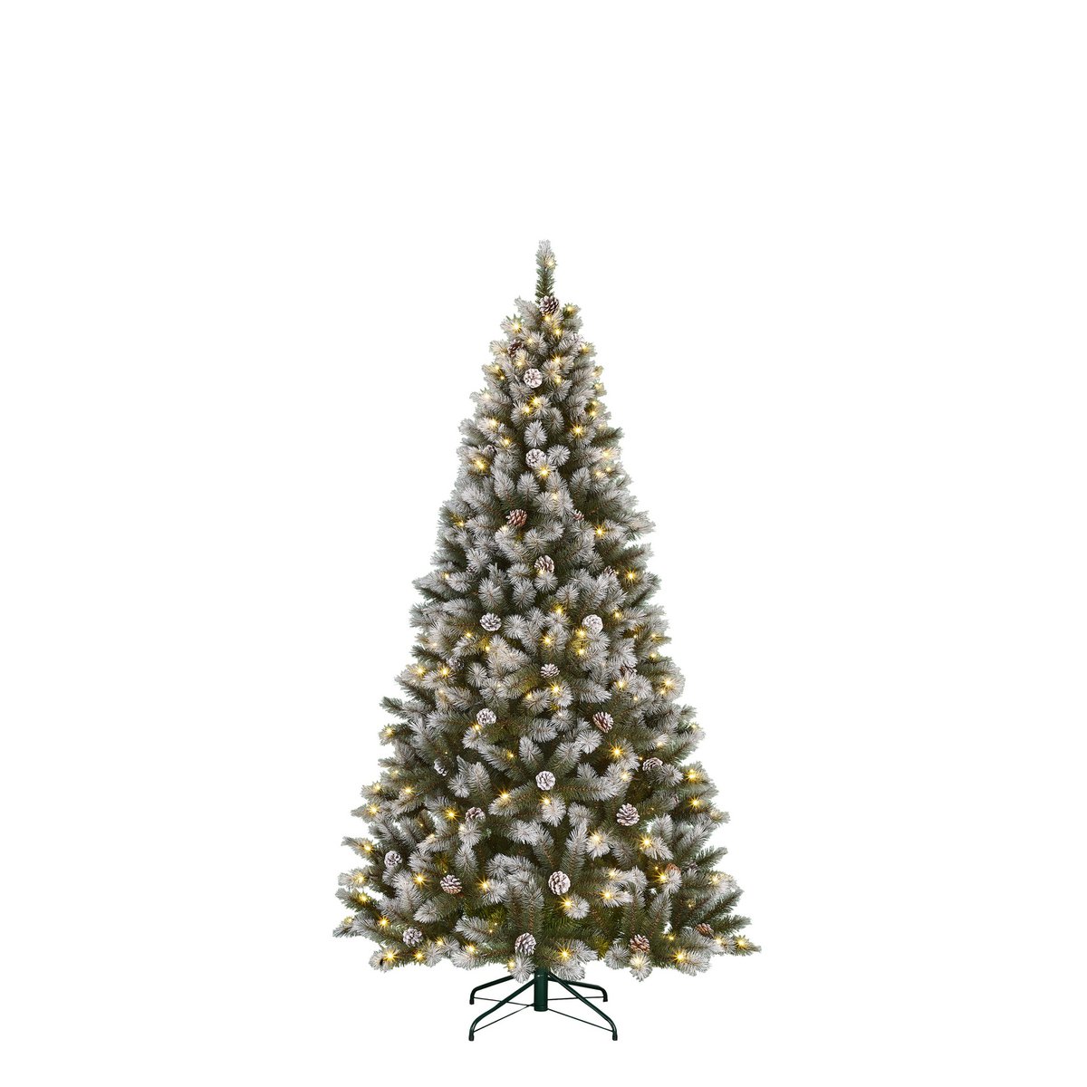 Künstlicher Weihnachtsbaum mit LED-Beleuchtung – H185 x Ø102 cm – Grün gefrostet