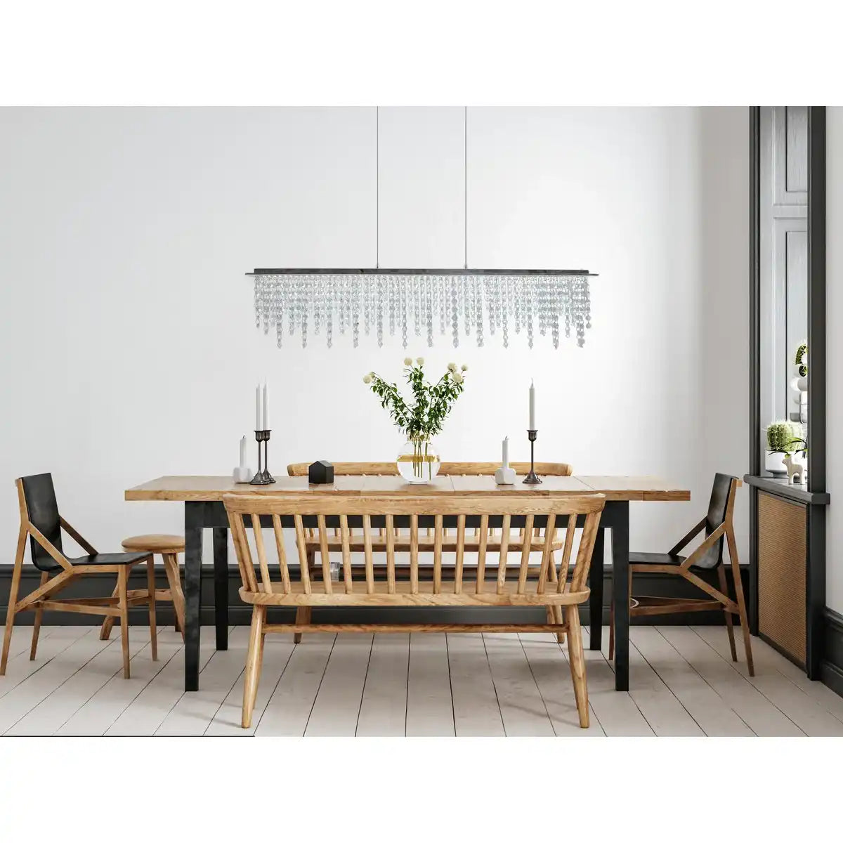 LED Pendelleuchte "DIAMONDS", Pendelleuchte, Metall und Kristallglas, Chrome, mit fest verbauten LEDs, für Esszimmer, Wohnzimmer, Diele oder Büro, 120 cm lang