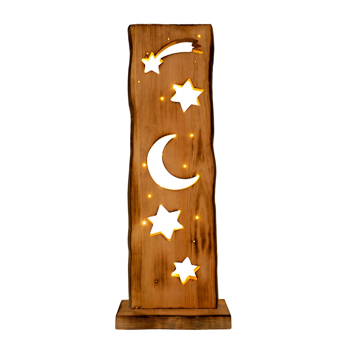 LED-Holz-Dekoleuchte Mond/Sterne 60 cm hoch Weihnacht-Deko aus Holz mit fest verbauten LEDs