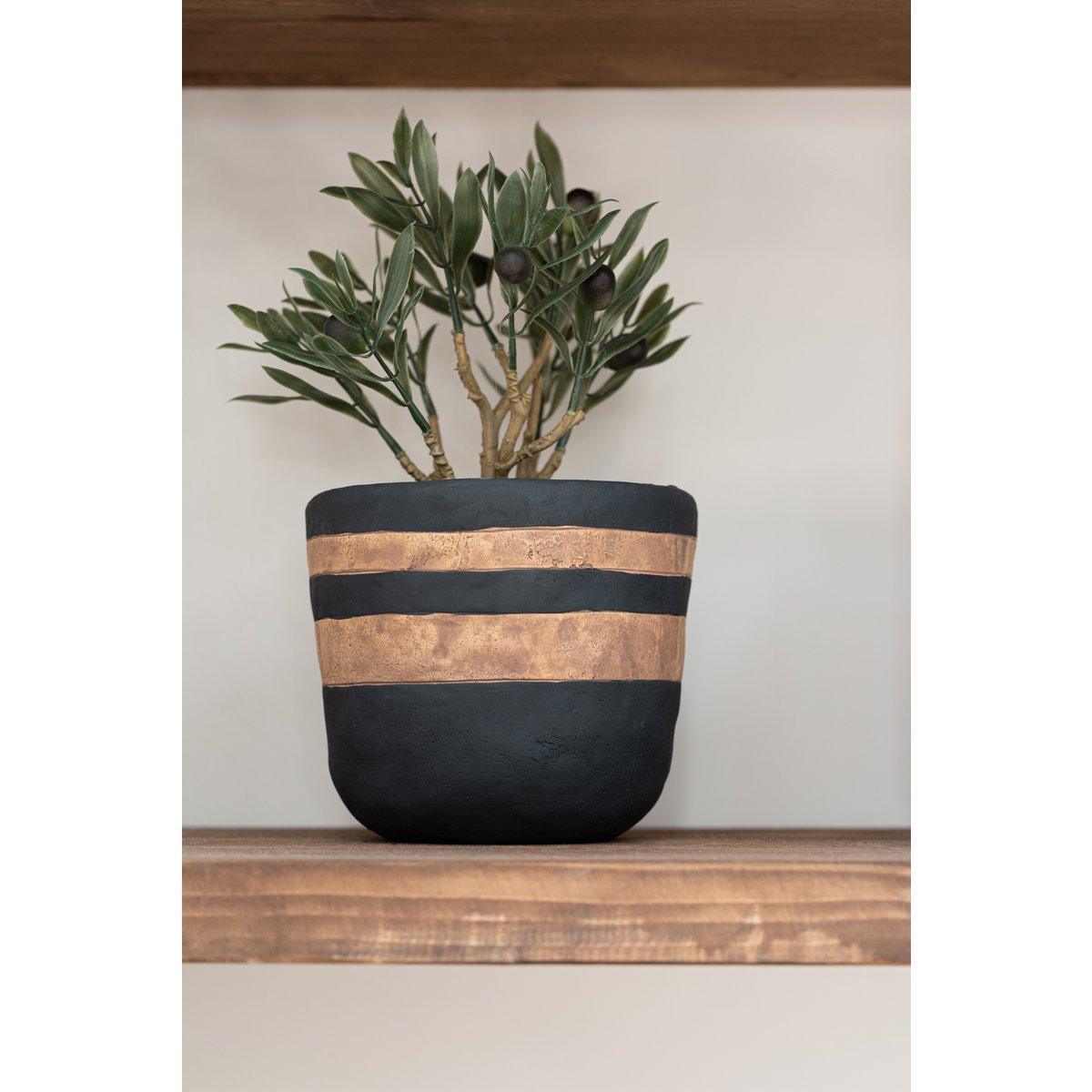 J-Line Blumentopf Kenya - Keramik - Schwarz/Braun - Mittel - Ø 17,50 cm