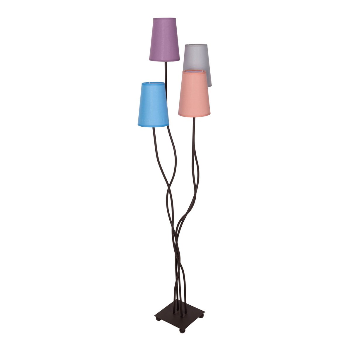 Textilstehleuchte 4-flammig "BOHO" bunt, Stehlampe mit bunten Schirmen, mit E14-Fassung, für Esszimmer, Wohnzimmer, Diele oder Büro, 140 cm hoch
