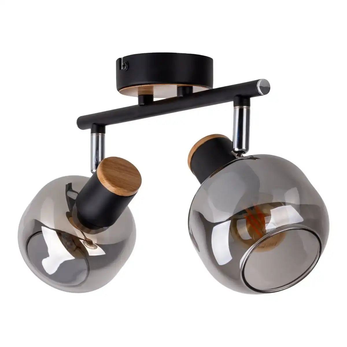 2er Spot Deckenleuchte "FUMOSO", Deckenlampe aus Metall und Rauchglas in Schwarz, und Natur, mit E14-Fassung, für Esszimmer, Wohnzimmer, Diele oder Büro, 40 x 20 cm