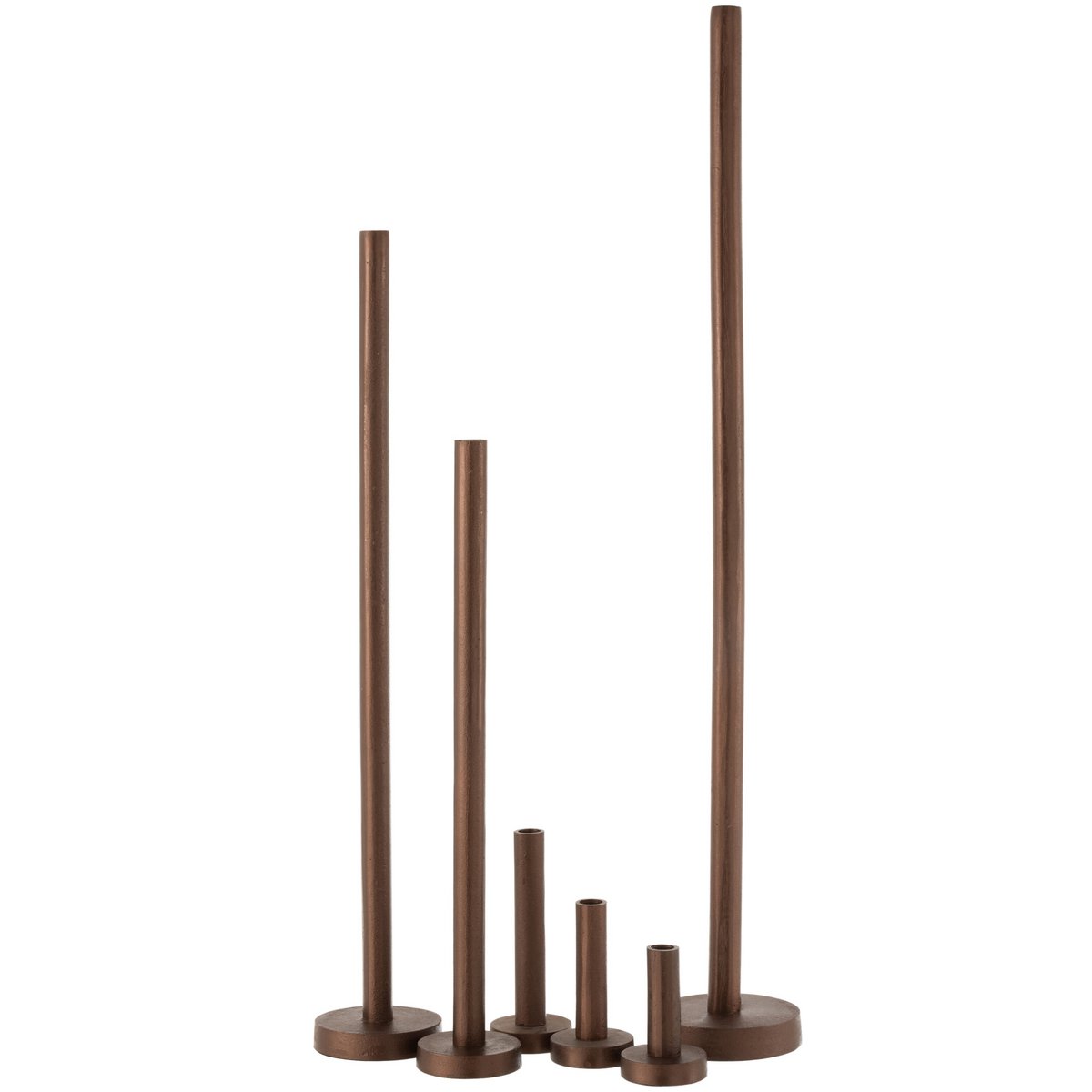 J-Line-Set von 3 Kerzensticks hohe moderne Metallmatte dunkelbraun