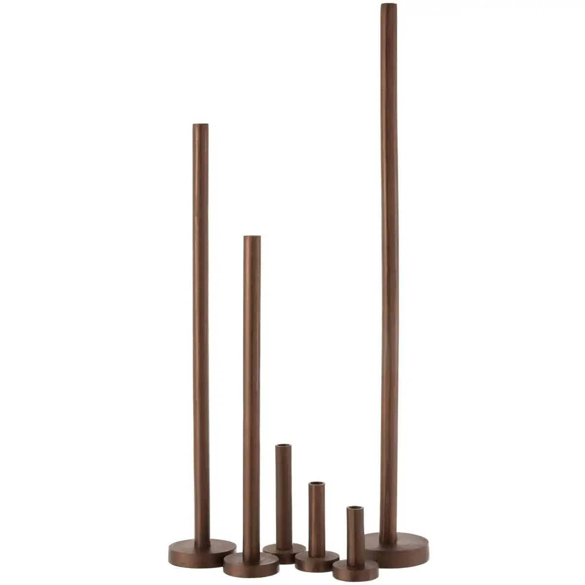 J-Line-Set von 3 Kerzensticks hohe moderne Metallmatte dunkelbraun