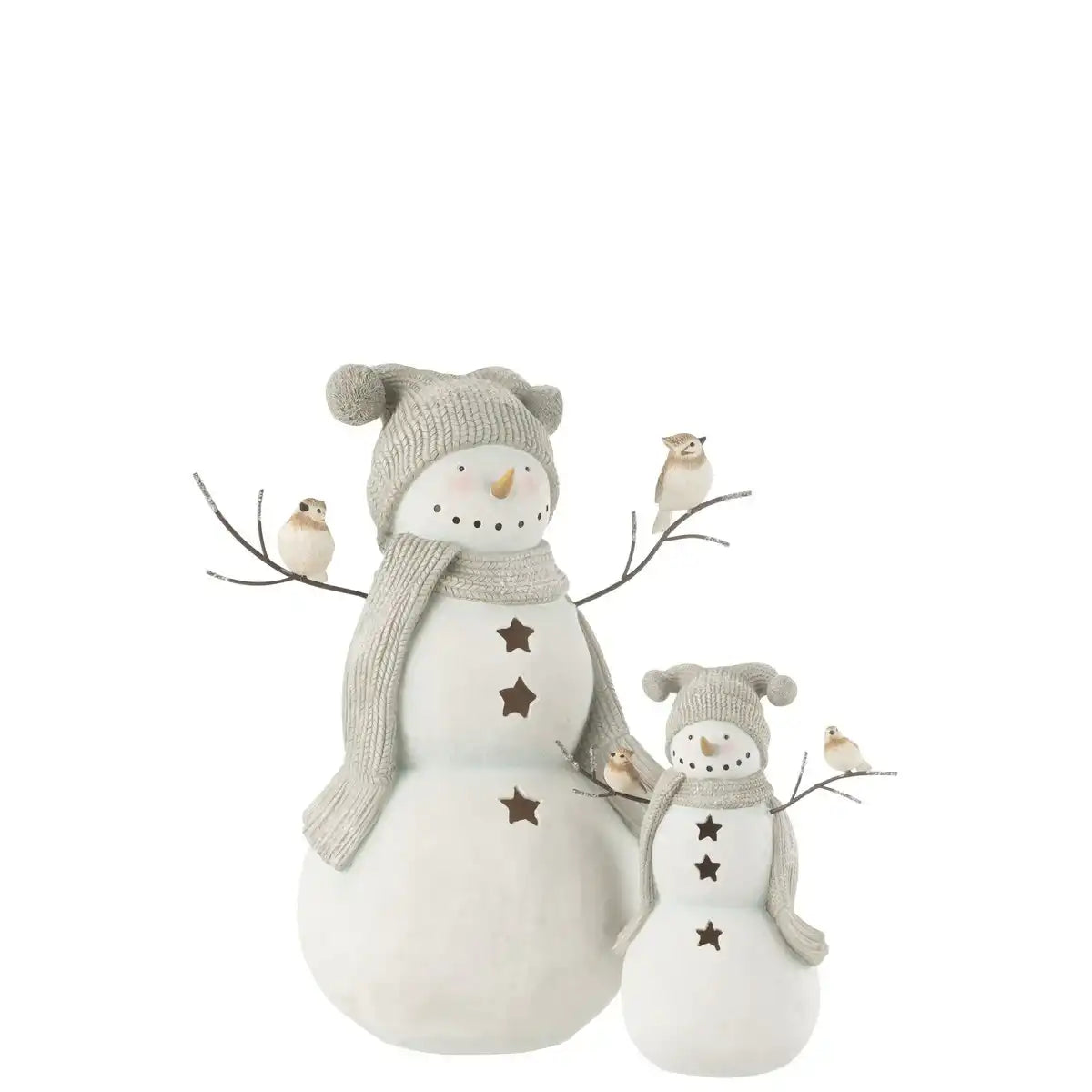 J-Line Snowman Birds Resine Weiß/Grau Groß