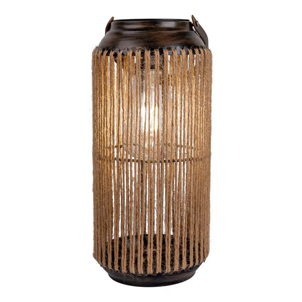 LED Solarleuchte "Korbinian" für Garten und Terrasse, Dekolampe aus Metall mit Jutebespannung in natur, LEDs fest verbaut Solarlampe für Außen 29 x 13 cm