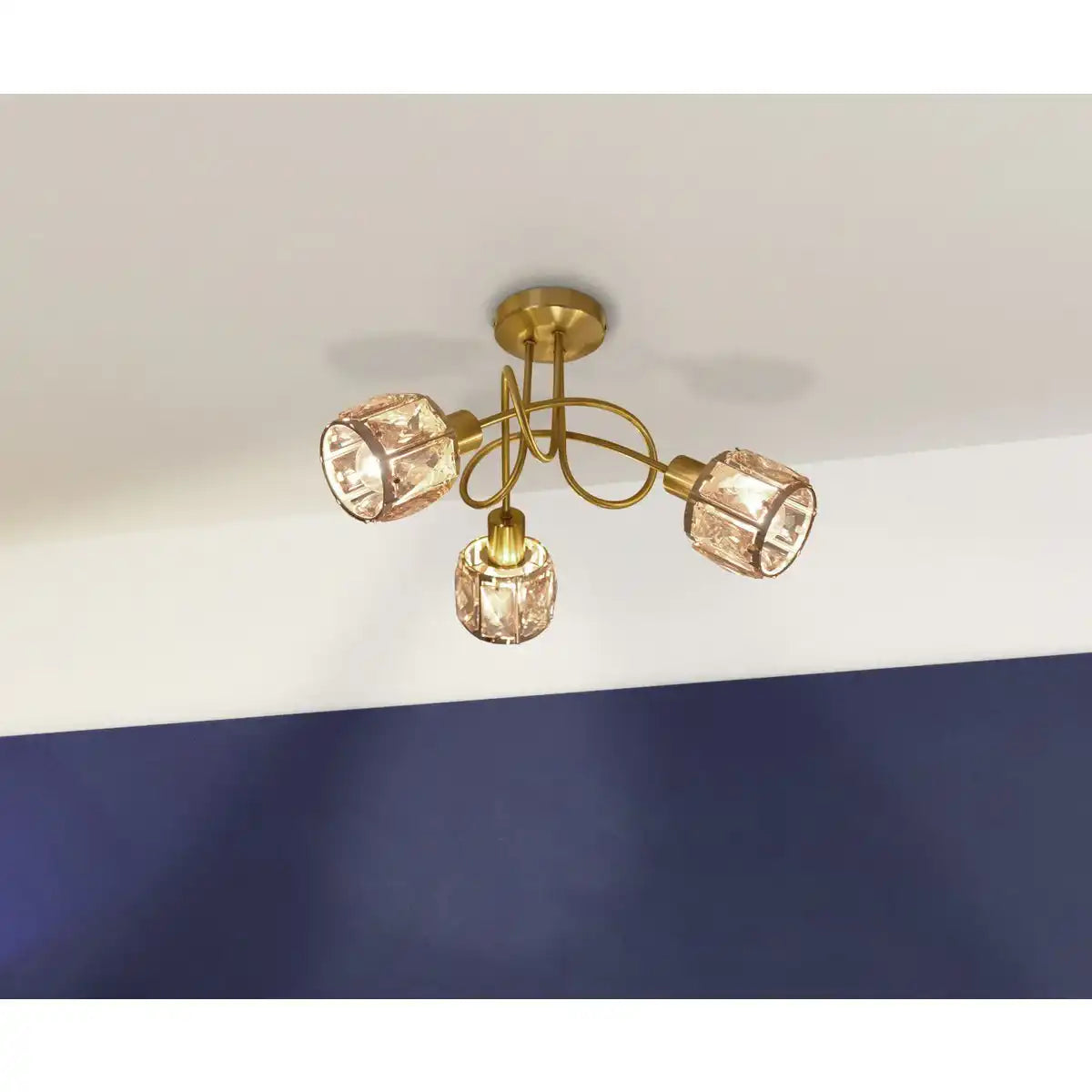 3er LED-Spot "JOSEFA" Gold, Deckenlampe aus Metall und Glas in Gold für Wohnzimmer, Schlafzimmer, Esszimmer, mit E14-Fassung, für Esszimmer, Wohnzimmer, Diele oder Büro, Ø38 cm
