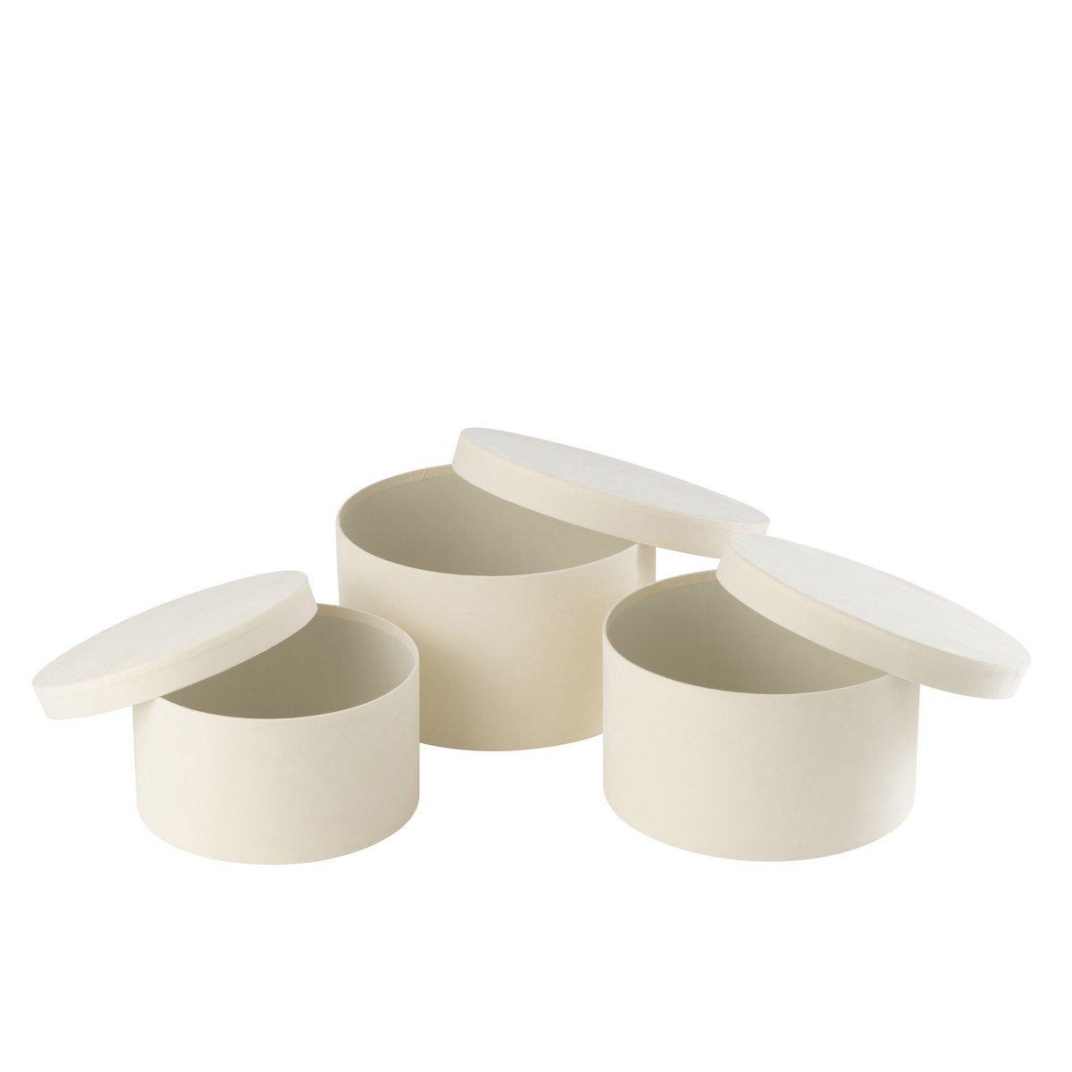 J-Line Set mit 3 Boxen, rund, flach, Samtpapier, Weiß