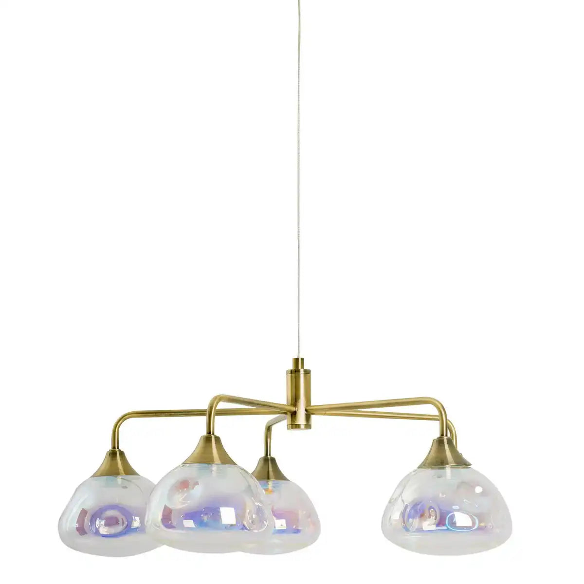 LED Pendelleuchte 5-flammig "Varna", Pendellampe aus messingfarbenem Metall und irisierendem Glas, fest verbaute LEDs, 50 cm Durchmesser, stilvolle Beleuchtung für Wohnzimmer, Esszimmer oder Diele