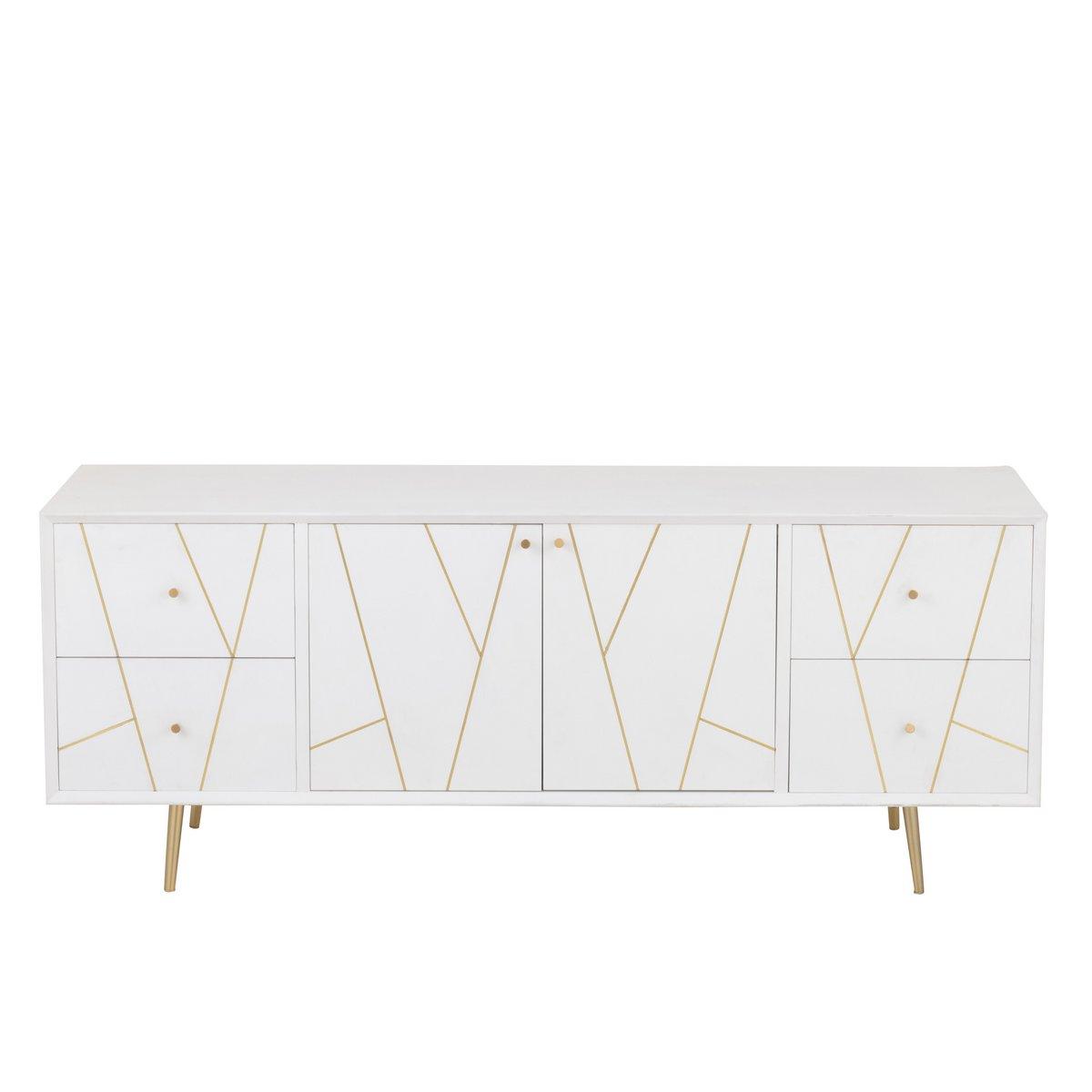 J-Line Sideboard Lines 4 Schubladen 2 Türen – Holz/Metall – Weiß/Gold