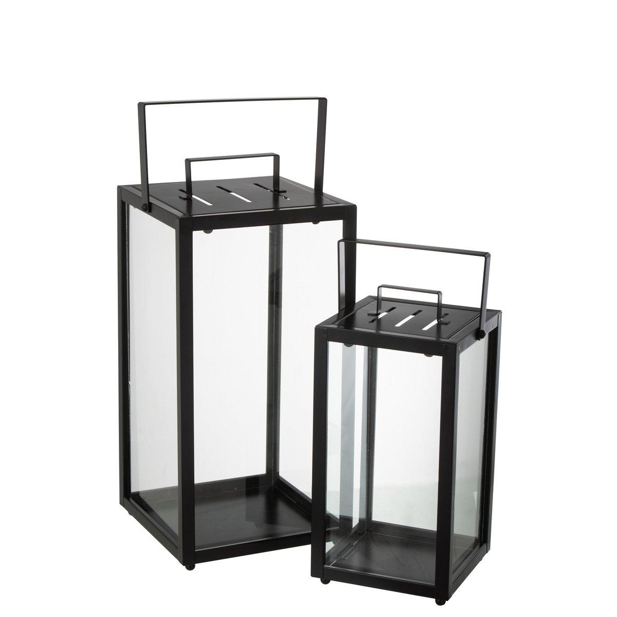 J-Line Set mit 2 Laternen, rechteckig, Alo-Eisen/Glas, Schwarz