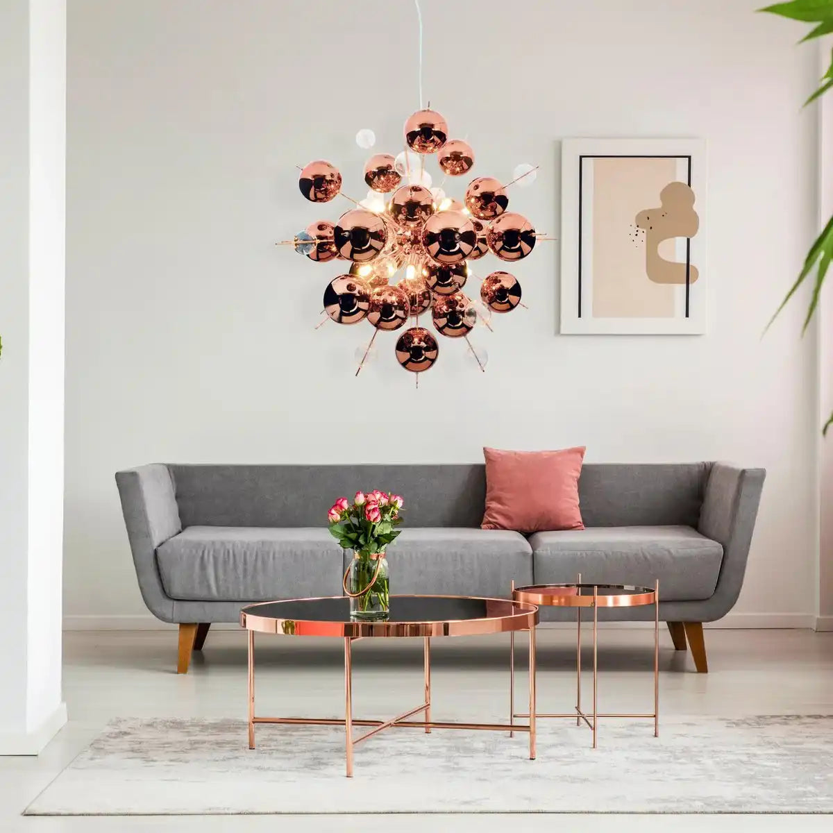 Pendelleuchte "EXPLOSION" Kupfer aus Metall und Glas, G9 Fassungen, Hängelampe für Esszimmer, Wohnzimmer, Diele oder Büro, Øca. 65 cm