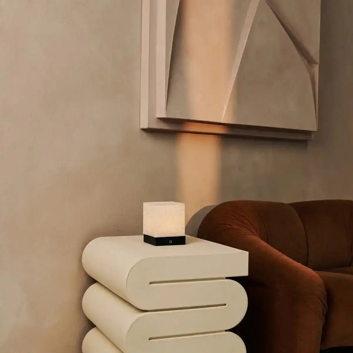 Zano schwarze drahtlose Lampe mit Holz und Leinen - Stimmungsbeleuchtung, LED -Tischlampe mit Batterie