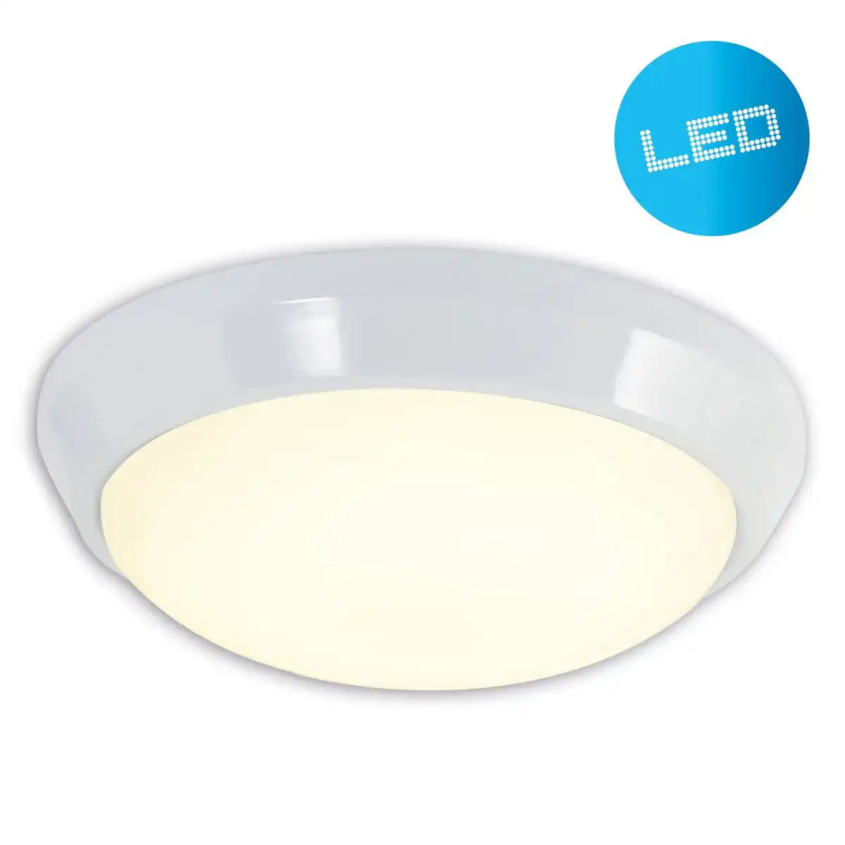 LED Deckenleuchte aus weißem Metall und opalfarbenem Kunststoff, mit fest verbauten LEDs Ø ca 25 cm.