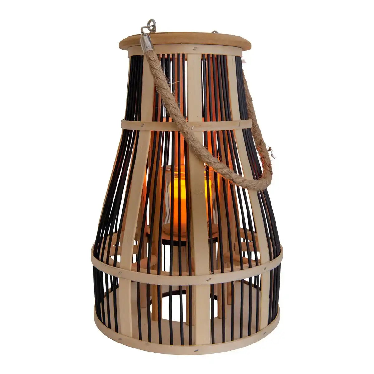 Dekoleuchte "Korbinian" inklusive Solar-LED-Kerze für Garten und Balkon, aus Rattan in natur, Solar Lampe Höhe 35 cm