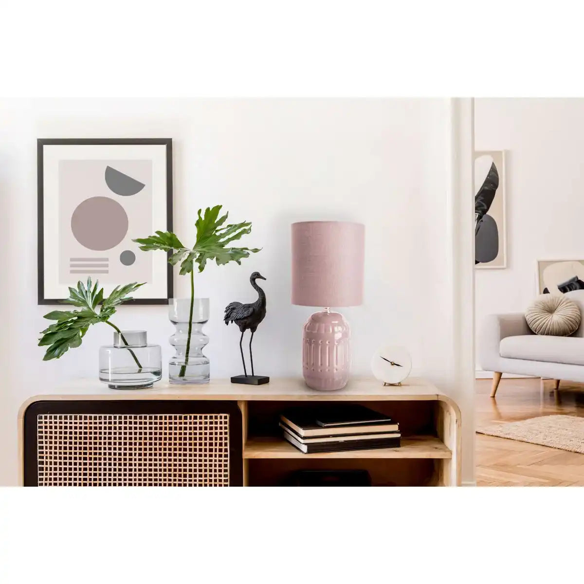 Keramik Tischleuchte "ERIDA", Tischlampe aus Keramik, rosé/lachs, mit E14-Fassung, für Esszimmer, Wohnzimmer, Diele oder Büro, Tischleuchten innen