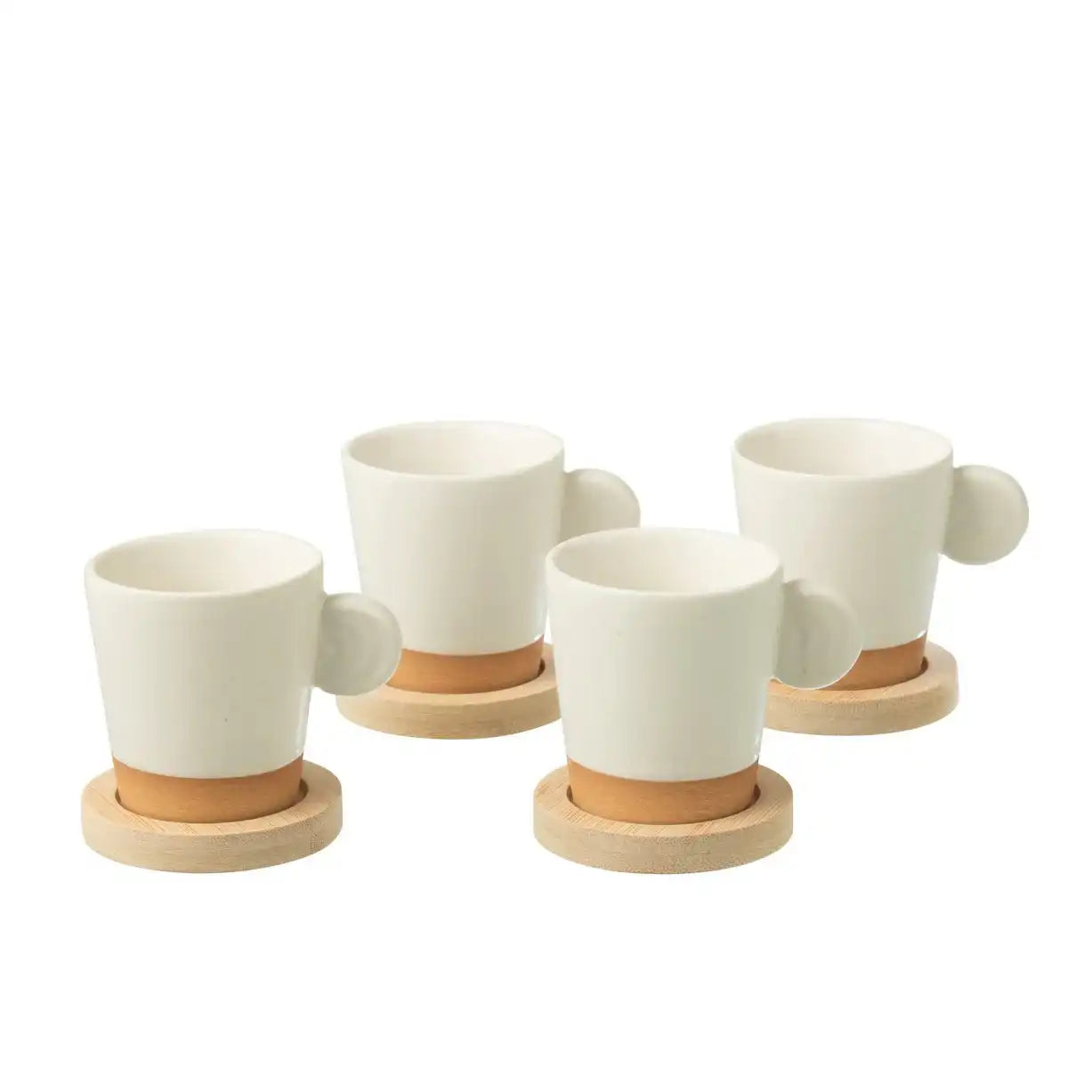 J-Line Box mit 4 Kaffeebeuteln mit Ohr + Bambusboden, Keramik, Weiß/Natur