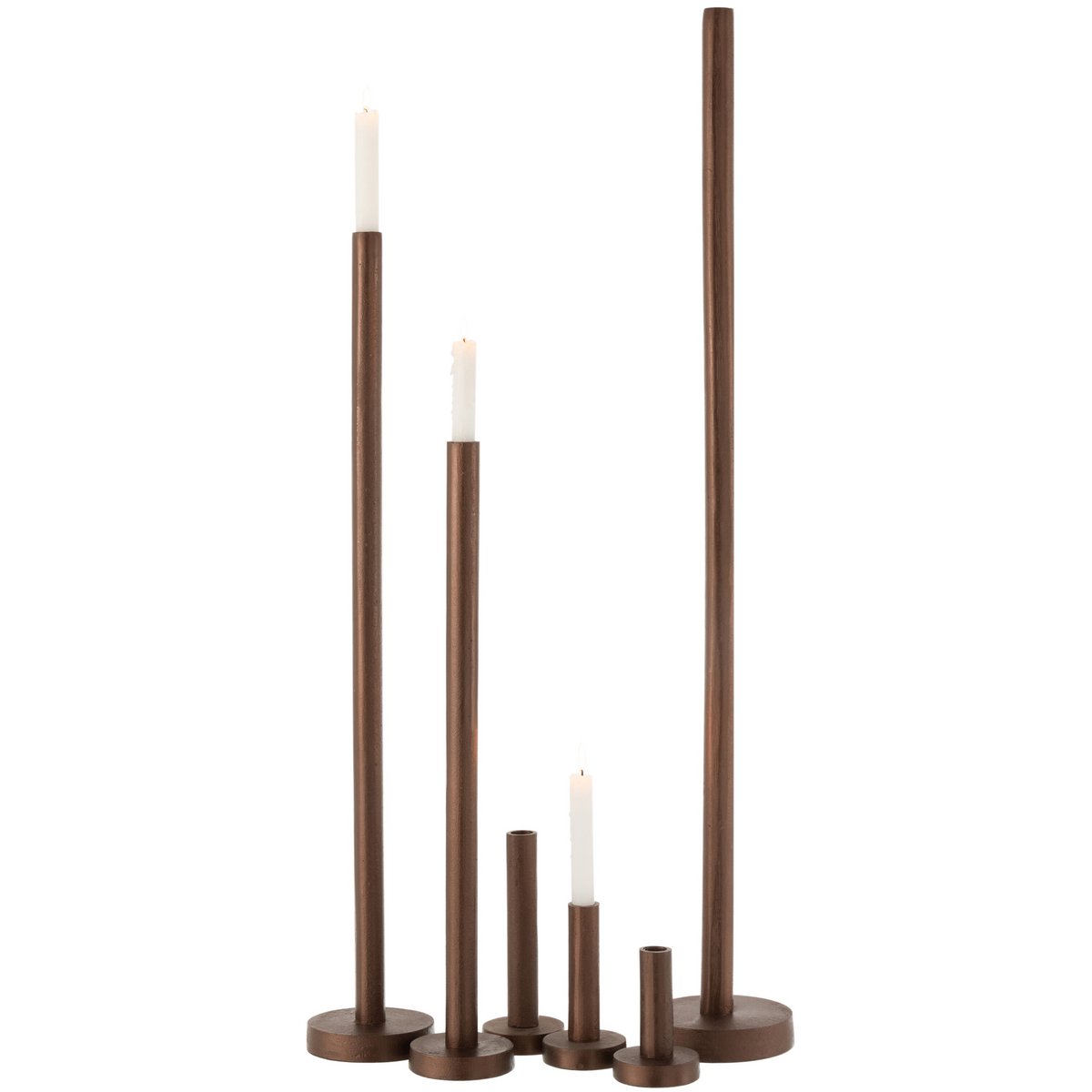 J-Line-Set von 3 Kerzensticks hohe moderne Metallmatte dunkelbraun