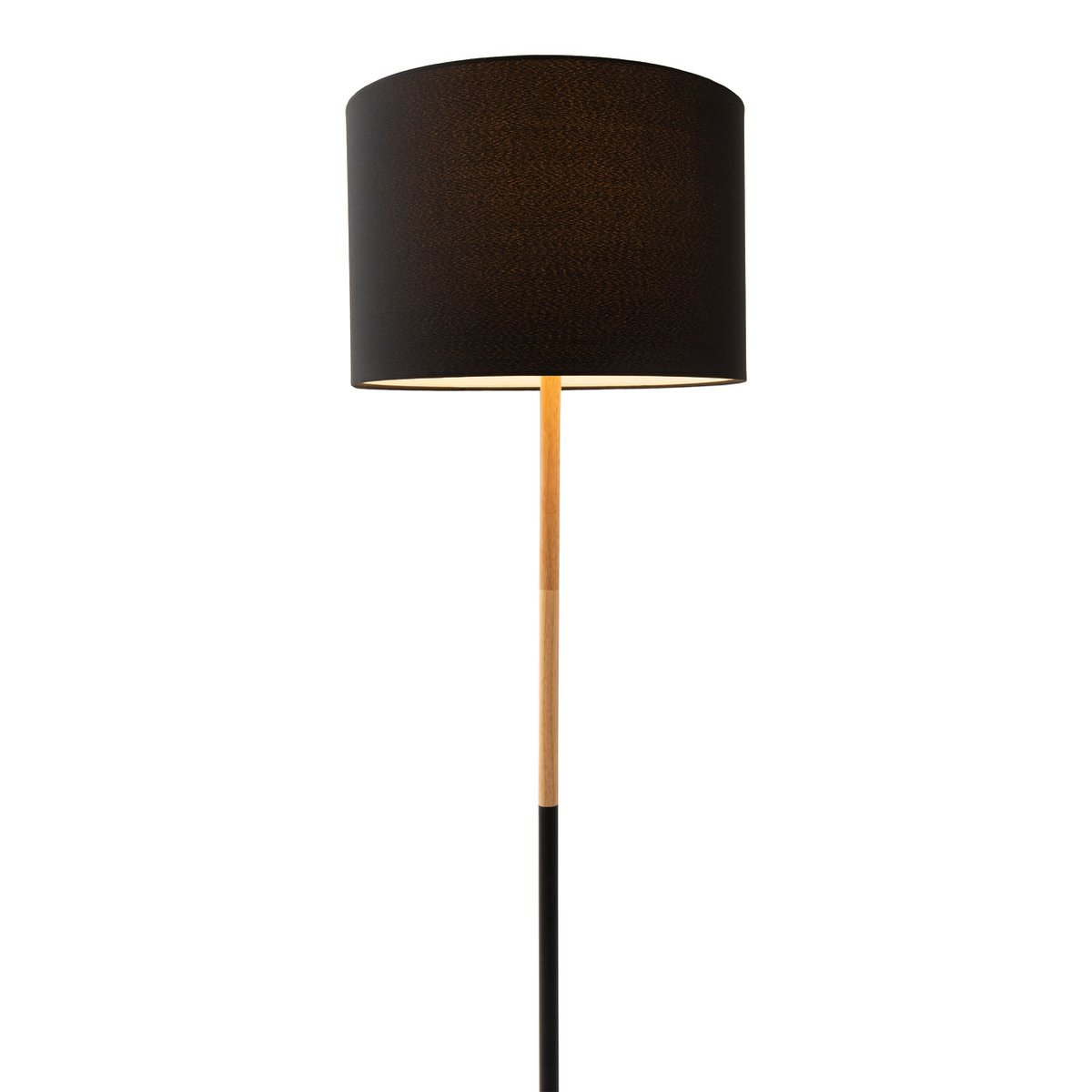Textil-Stehleuchte "TESSILE", Stehlampe aus Metall, Gummibaumholz und Stoff in Schwarz, und Natur, E27-Fassung, 126 cm hoch