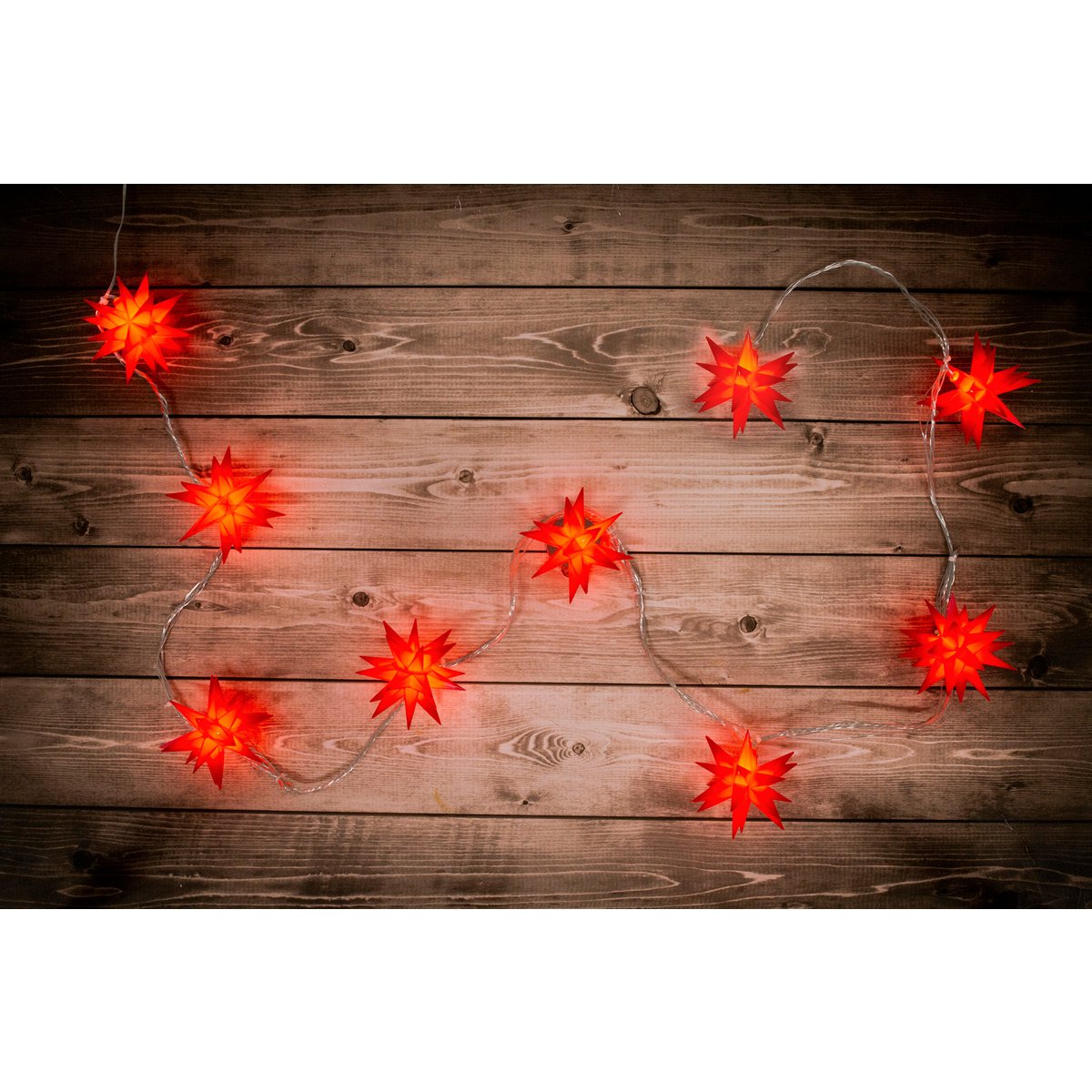 9er-Outdoor-LED-Weihnachtslichterkette 3D-Sterne / XMAS Lights - rot