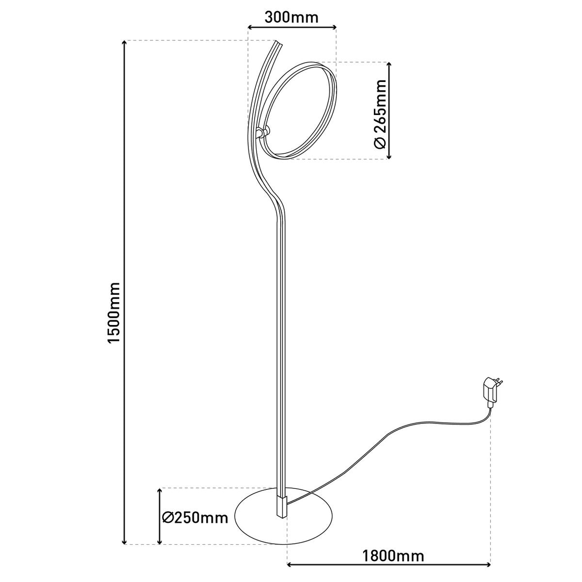 LED-Stehleuchte "LOOP LINE" 150 cm hoch, mit integriertem LED-Stripe, aus Metall und Kunststoff