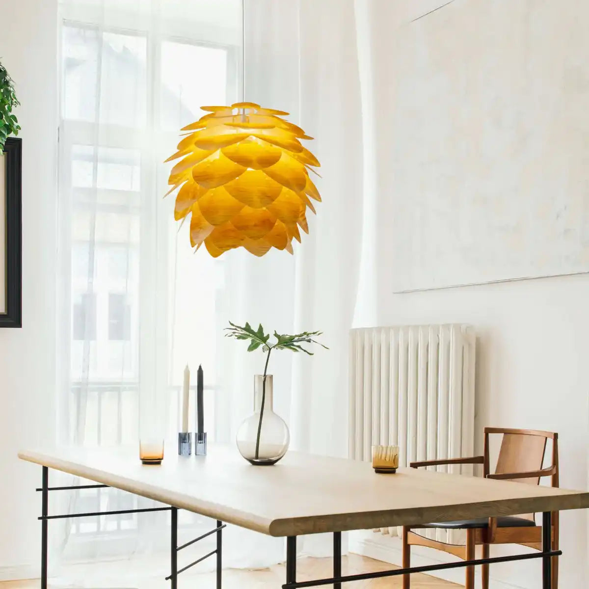 Pendelleuchte "FOGLIA" aus naturfarbenem Kunststoff, E27-Fassung, Beleuchtung für Wohnzimmer, Esszimmer oder Büro, 39 cm Durchmesser