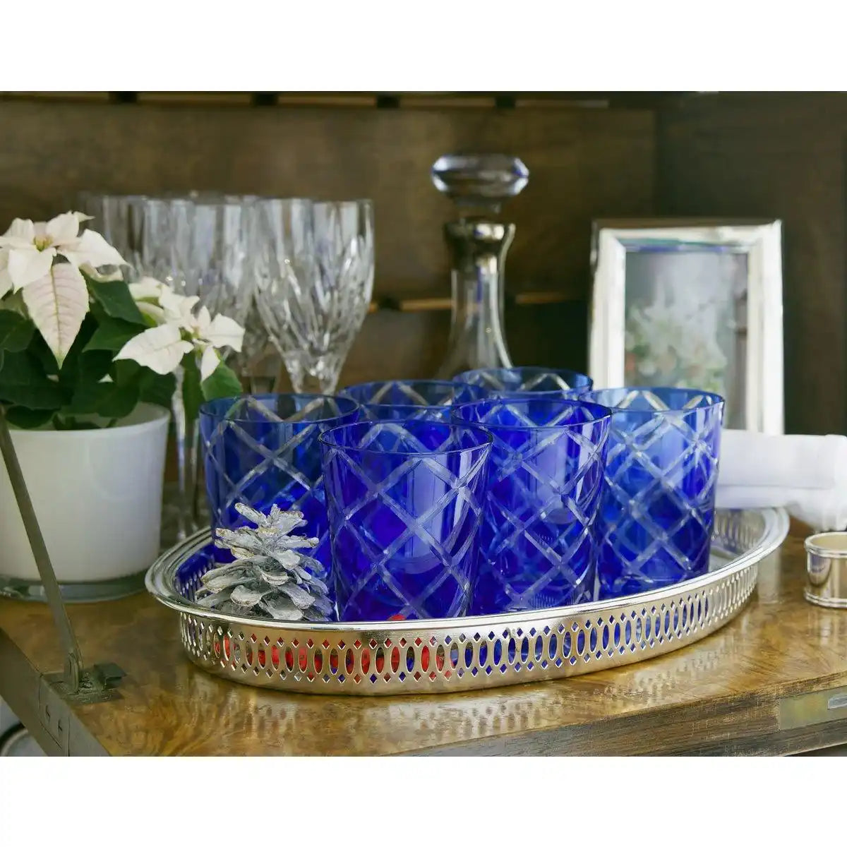 4er Set Kristallglas Gläser Becher Dio blau Rubin rot H 8 cm - HomeDesign Knaus