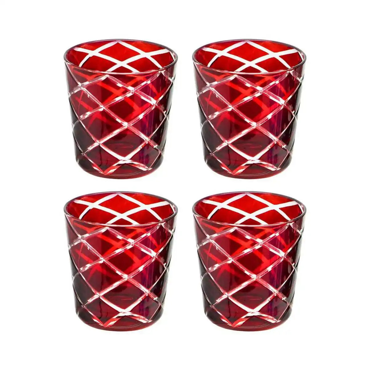 4er Set Kristallglas Gläser Becher Dio blau Rubin rot H 8 cm - HomeDesign Knaus