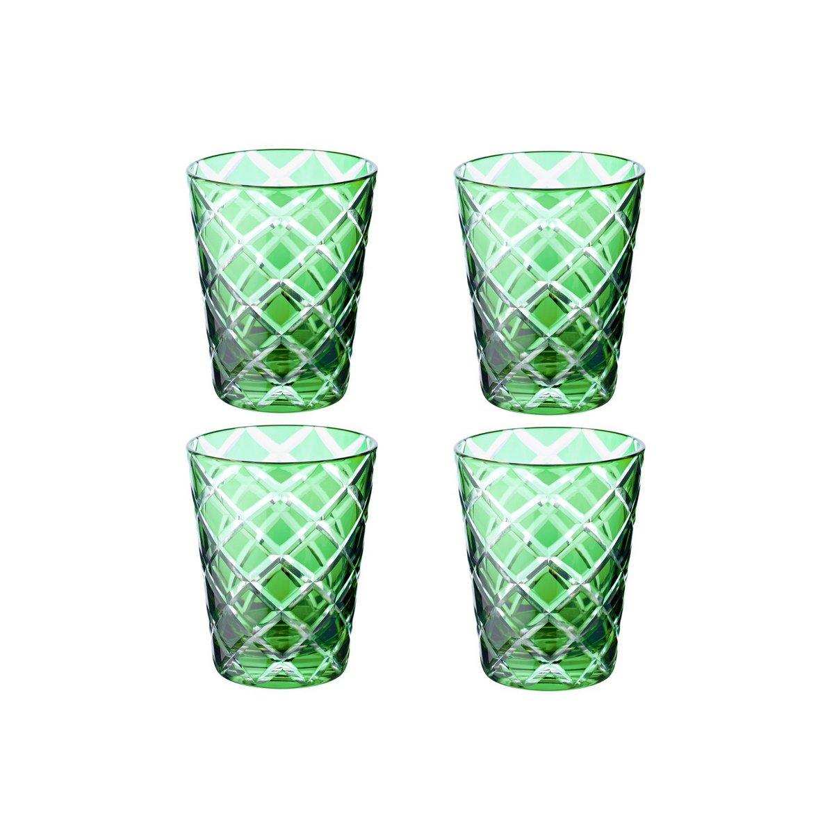 4er Set Kristallgläser Dio, grün, handgeschliffenes Glas, Höhe 10 cm - HomeDesign Knaus