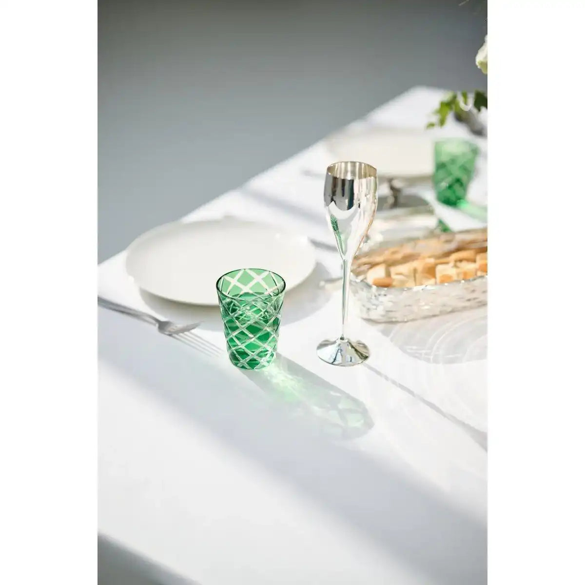 4er Set Kristallgläser Dio, grün, handgeschliffenes Glas, Höhe 10 cm - HomeDesign Knaus