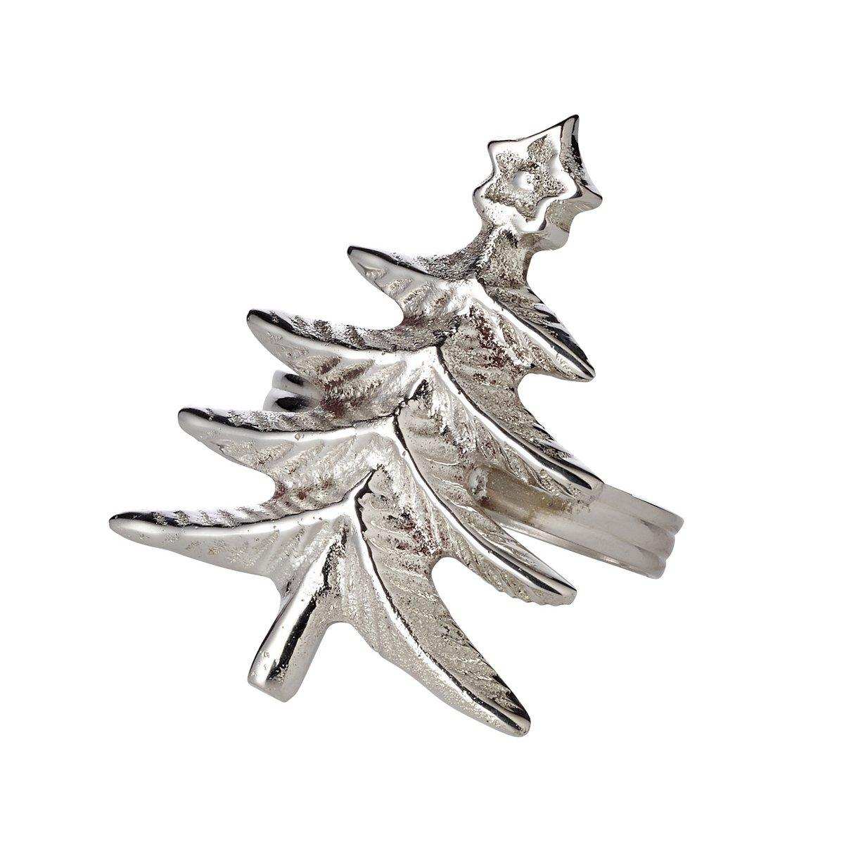 4er Set Serviettenring Tanne, edel versilbert, Höhe 5 cm, Durchmesser 4,5 cm - HomeDesign Knaus