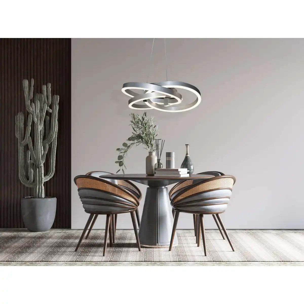 Smart Home LED Pendelleuchte "DIVORA" Ø 58cm, Deckenlampe aus Metall, Aluminium gebürstet und weißem Kunststoff, mit vielen Funktionen, fest verbauten LEDs, Beleuchtung für Wohnzimmer, Esszimmer Büro oder Diele