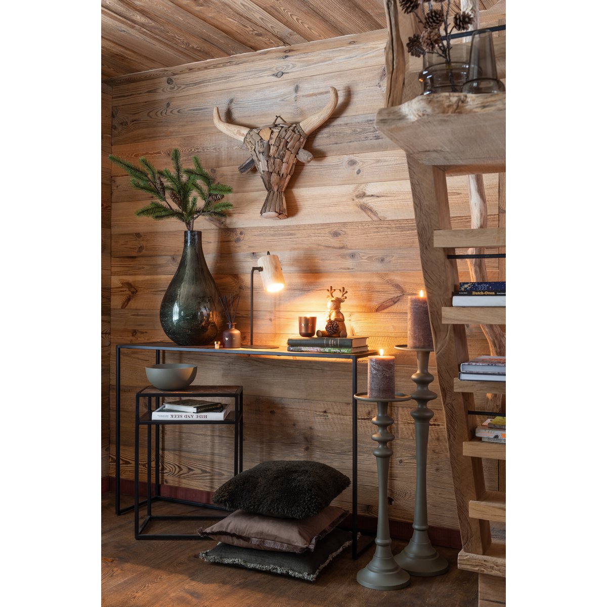 J-Line Kissen Square Sheepskin – Polyester – dunkelgrün