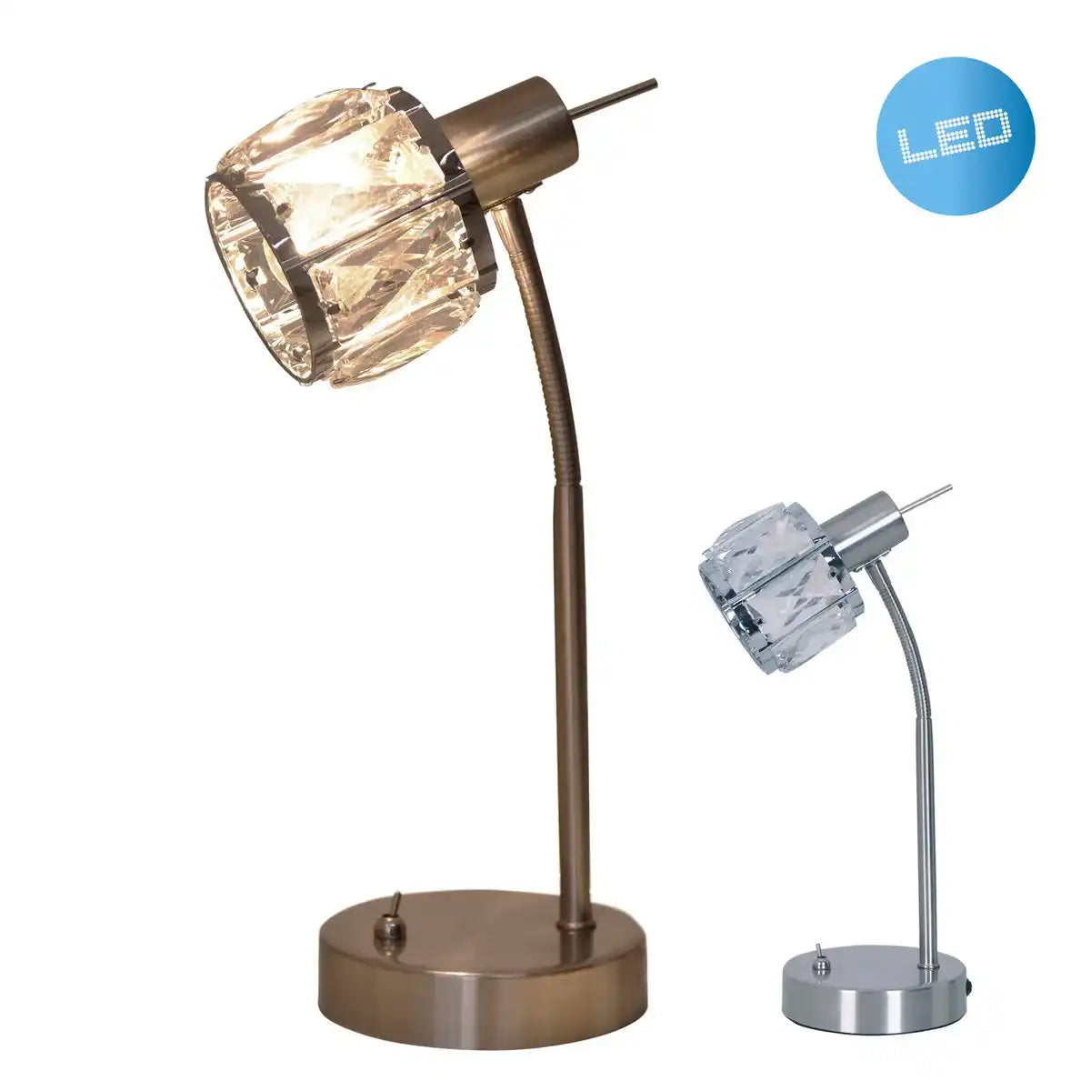 LED Tischleuchte "JOSEFA", Tischlampe aus Metall und Glas in Edelstahloptik, mit E14-Fassung Filament Leuchtmittel inklusive, Leuchte für Wohnzimmer, Esszimmer, Flur oder Diele 34,5 x 17,5 cm