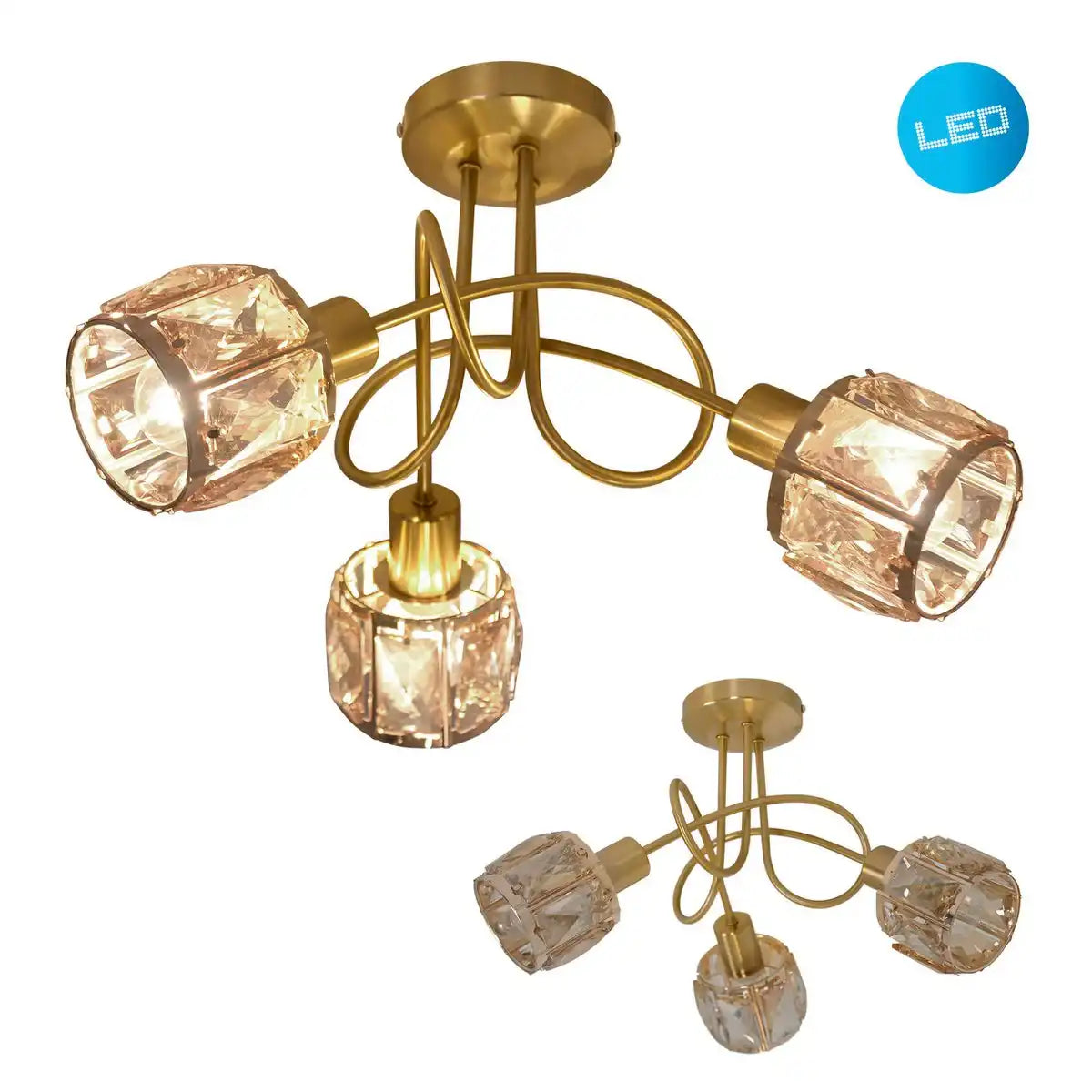 3er LED-Spot "JOSEFA" Gold, Deckenlampe aus Metall und Glas in Gold für Wohnzimmer, Schlafzimmer, Esszimmer, mit E14-Fassung, für Esszimmer, Wohnzimmer, Diele oder Büro, Ø38 cm