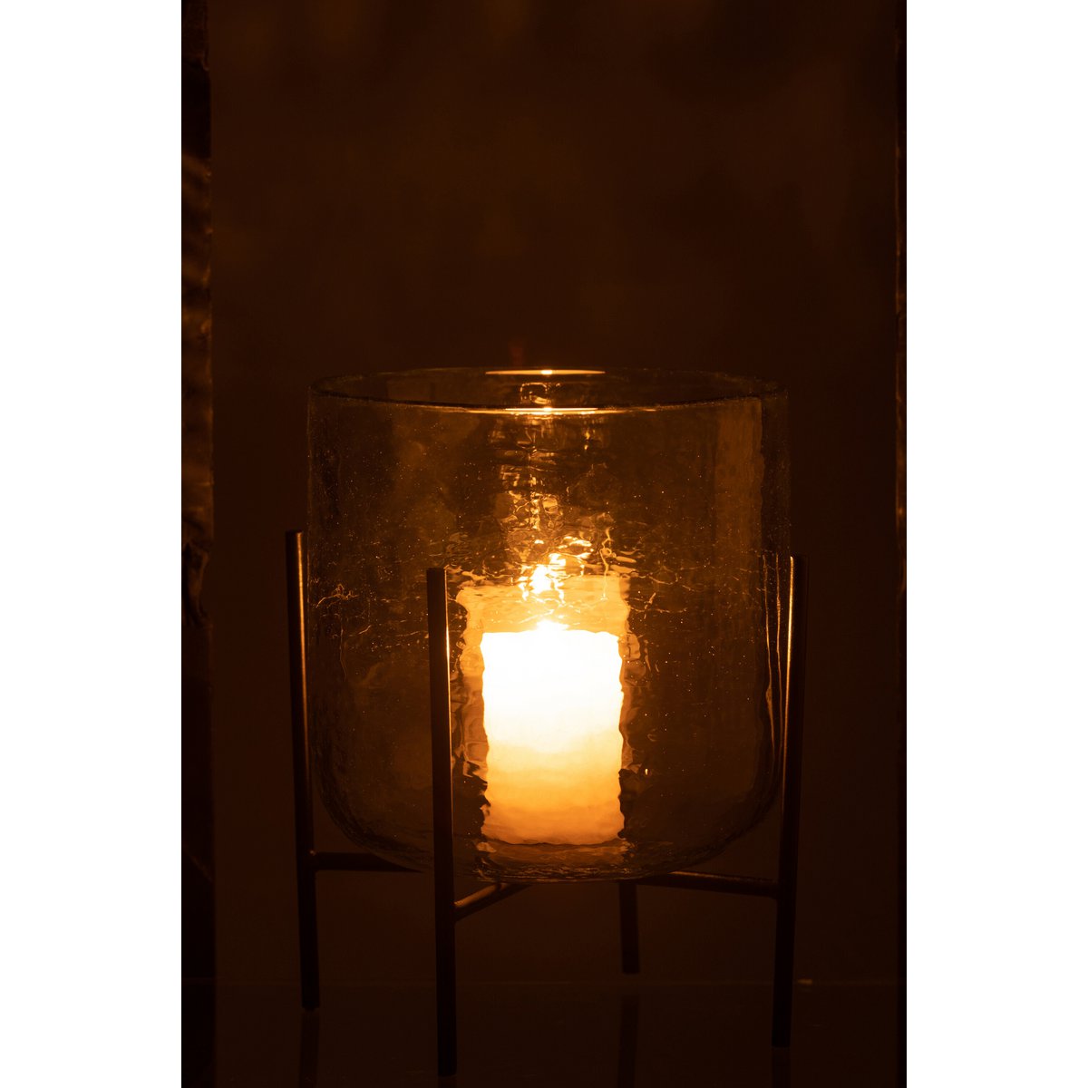 J -Line Windlicht stehend - Glas/Eisen - transparent - groß