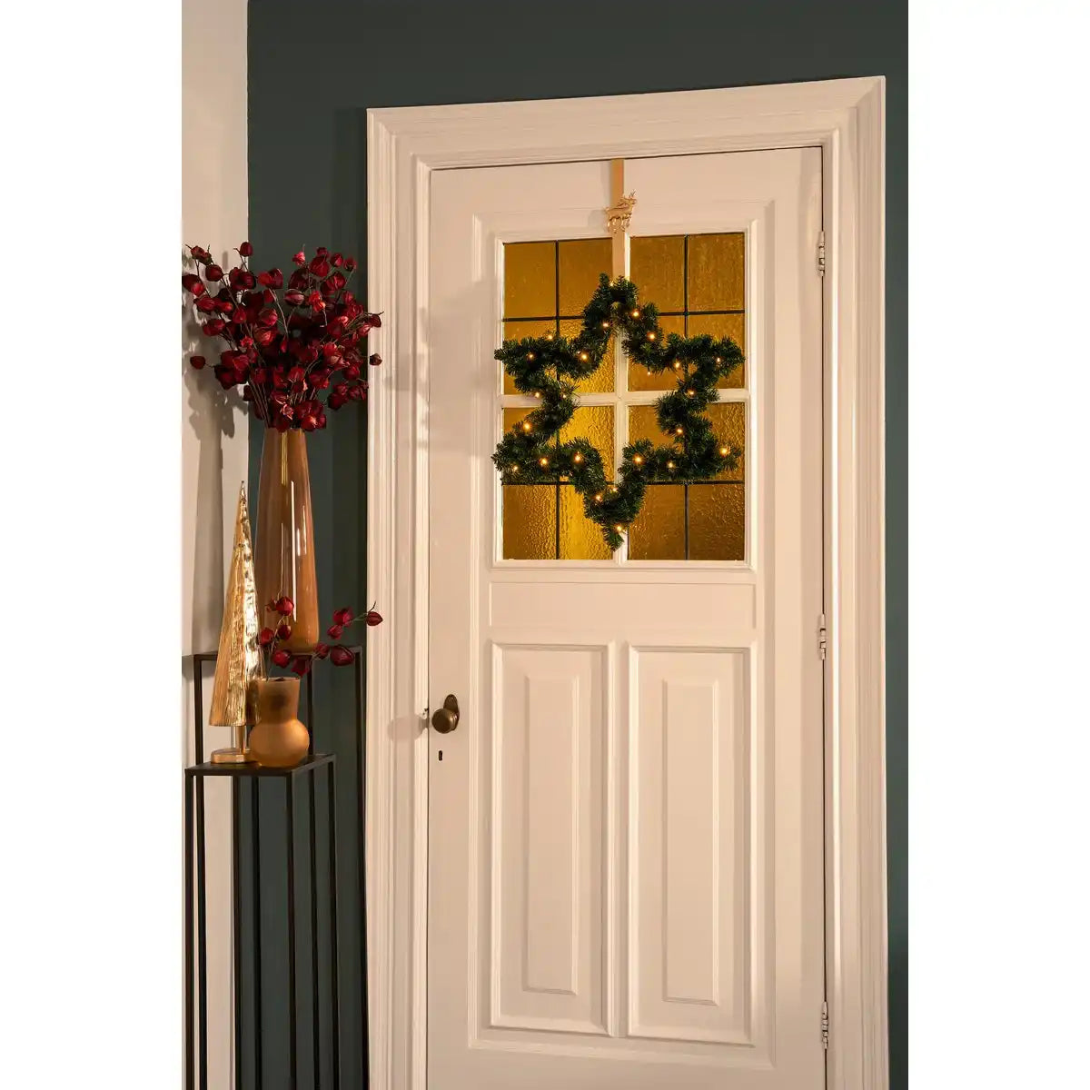Weihnachtskranz Stern mit LED-Beleuchtung – Ø60 cm – Grün