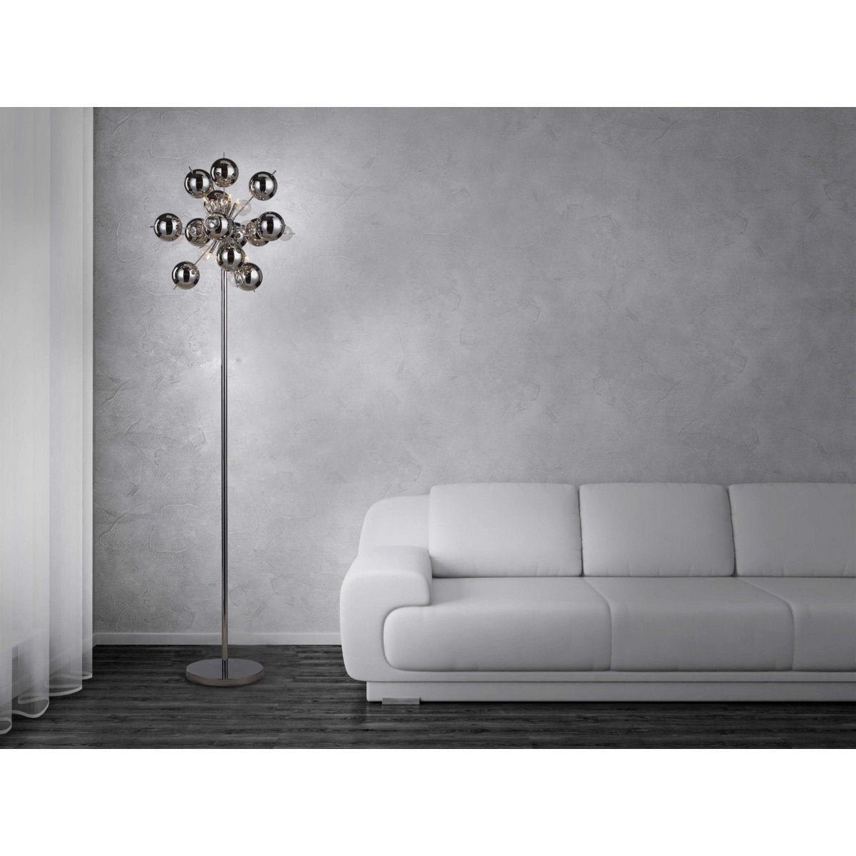 Stehleuchte "EXPLOSION" in chrom, Stehlampe aus Metall und Glas, Chrome, G9, Stehlampe 169 cm hoch