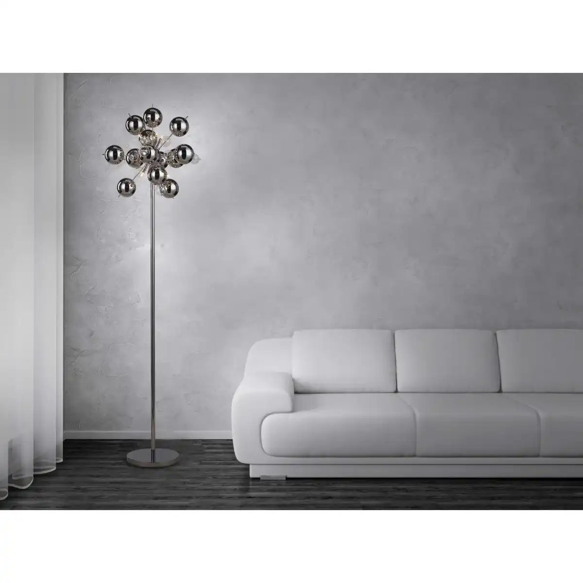 Stehleuchte "EXPLOSION" in chrom, Stehlampe aus Metall und Glas, Chrome, G9, Stehlampe 169 cm hoch