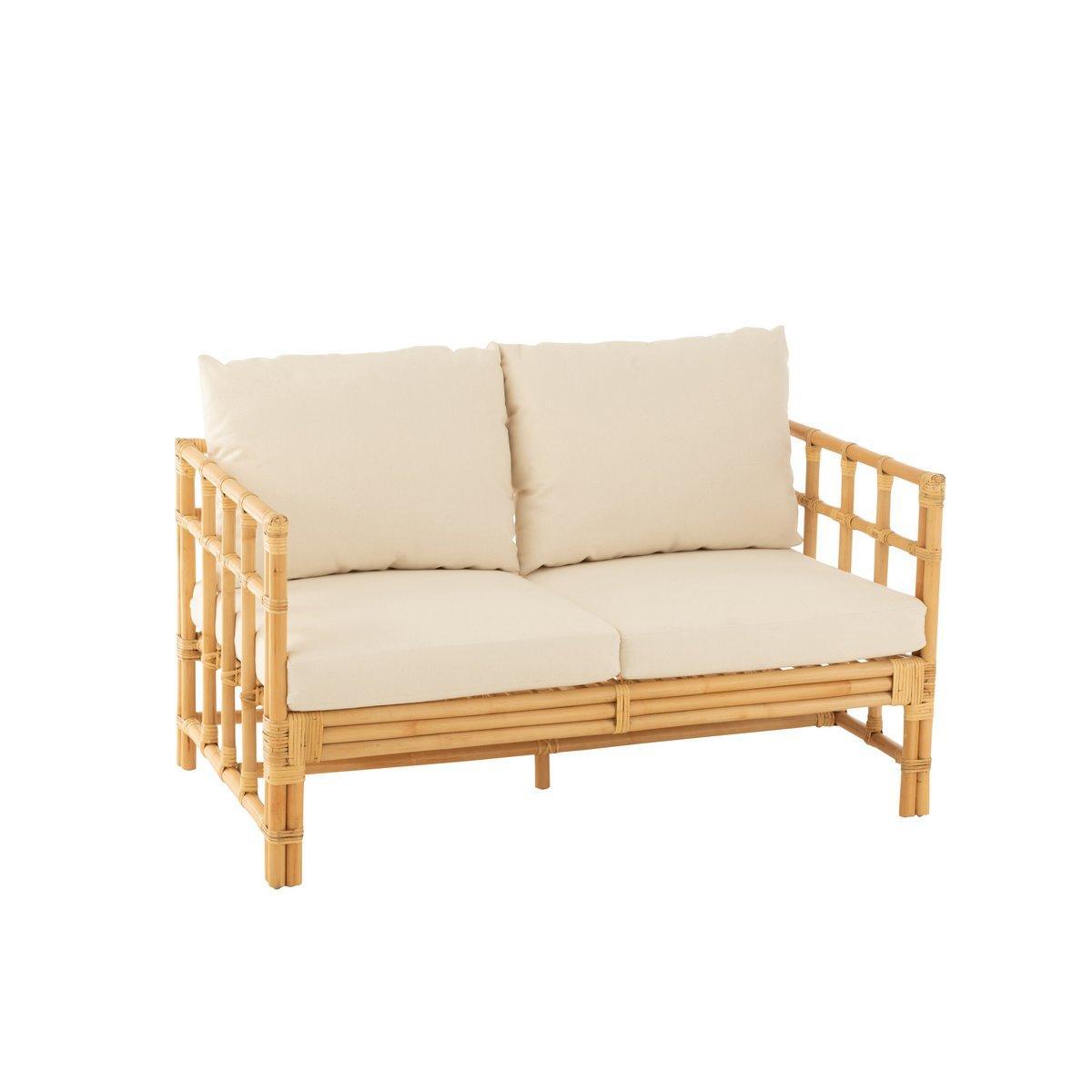 J-Line Sofa Elise + Kissen 2 Personen - Rattan/Textil - Natur/Weiß