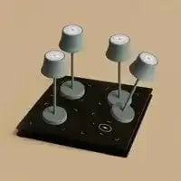 Combi Set Professional-4 x de pijp Mini Maus grau wiederaufladbare Tischlampen & 1 x Amstel Wireless Ladestation mit Qi-Technologie