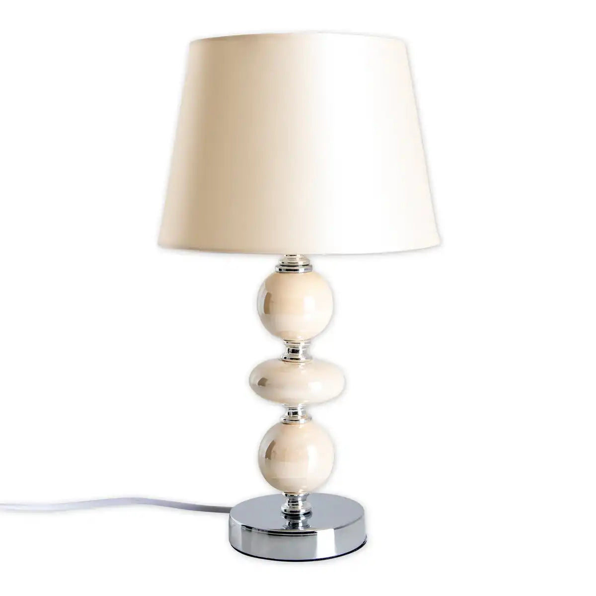 Keramik Tischleuchte "ARAGA" 36 cm hoch, Tischlampe aus Metall, Keramik, mit Textilschirm, beige, mit E14-Fassung, Beleuchtung für Esszimmer, Wohnzimmer, Diele oder Büro