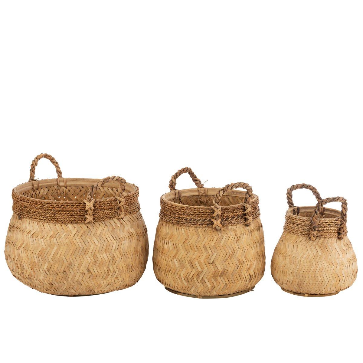 J-Line Set mit 3 Körben + Griffball Bambus + Seil Natur klein