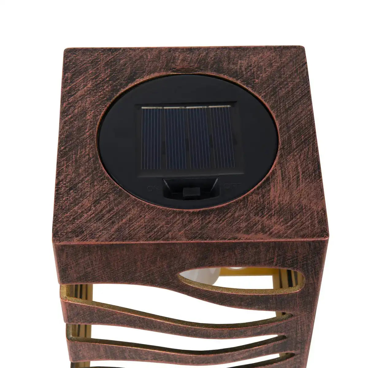 LED Deko-Solarleuchte "HILDA", 12,3 x 12,3 cm, 20 cm hoch, aus hochwertigem Kunststoff, innen Gold, außen gold-braunes Metall-Finish, integrierte LED, warmweiß