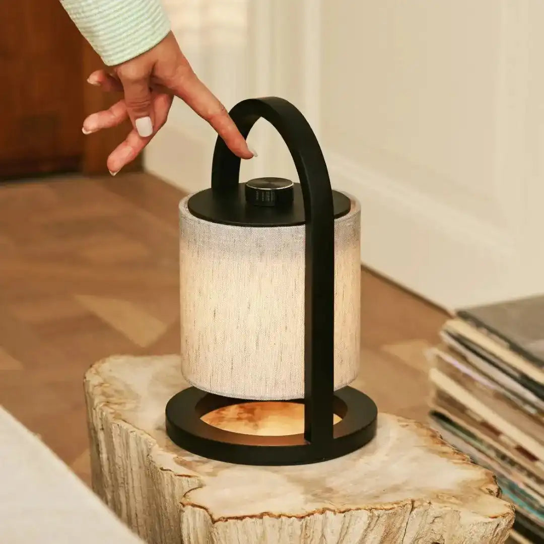Flussschwarz & grau Holz wiederaufladbare Lampe - dimmbares und schnurloses Licht