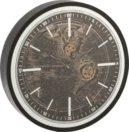 Antik Weltkartenuhr - Holz - Gold/Schwarz Wanduhr